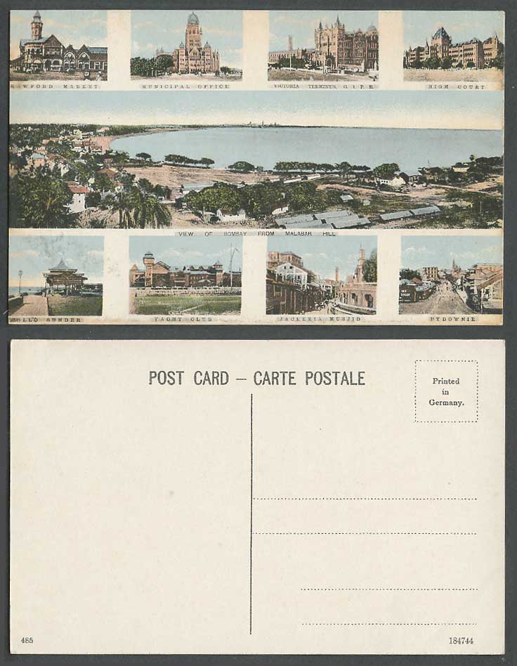 India Multiview Old Colour Postcard Crawford Market Victoria Terminus Yacht Club