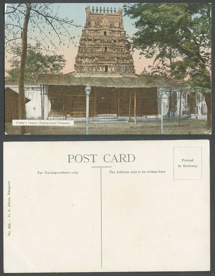 Burma Old Colour Postcard Chetty's Temple Subramony Rangoon Burmese Pagoda N.264