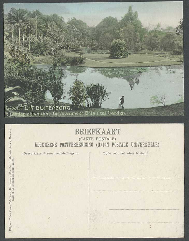 Indonesia Buitenzorg Old Hand Tinted Postcard Government Botanical Garden, Lake