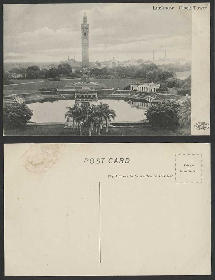 India Old Postcard Clock Tower Lucknow Lake Palm Trees Panorama The Phototype Co