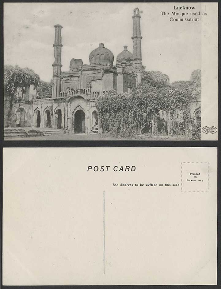 India Old Postcard The Mosque used as Commissariat, Lucknow, Gate, Towers, Ruins