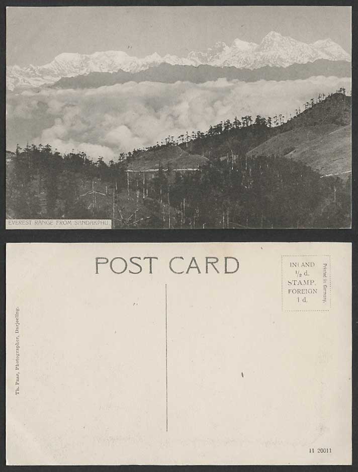 India Tibet Old Postcard Mt. EVEREST Range from Sandakphu Snowy Mountains Clouds