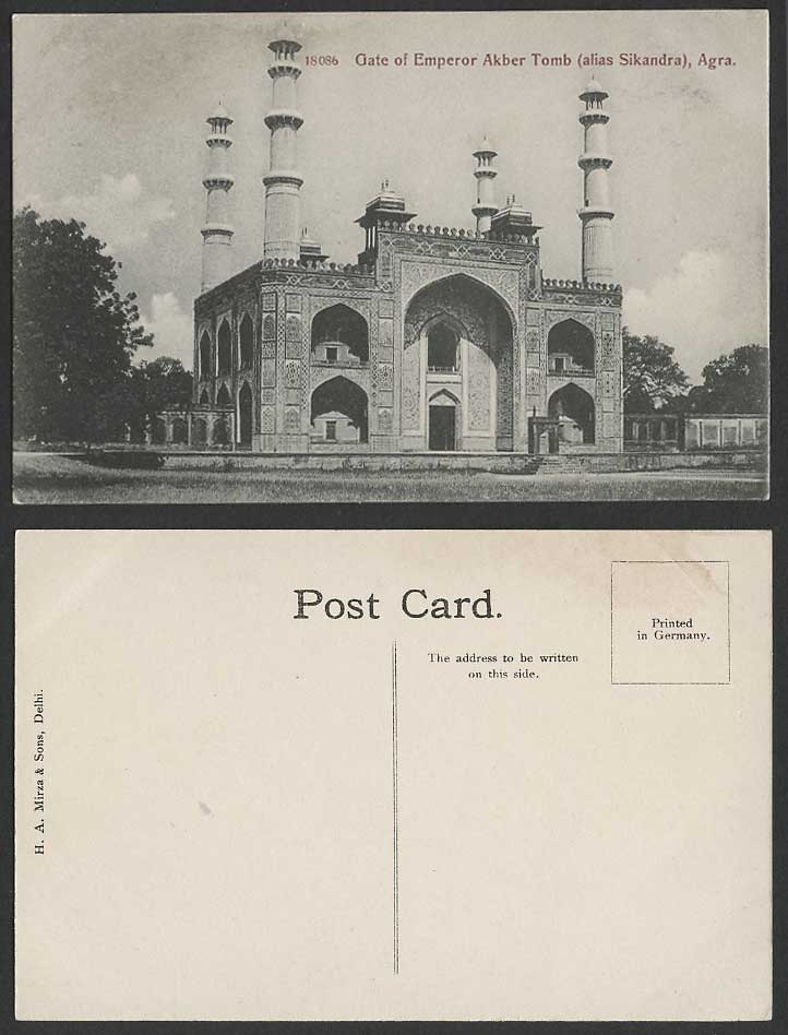 India Old Postcard Gate of Emperor Akber Tomb Alias Sikandra Agra, Gateway 18086