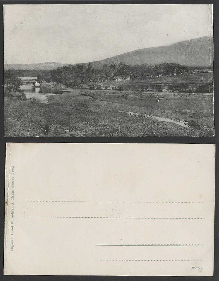 Indonesia DEI Java Garoet Old UB Postcard Bridge River Scene Hills Panorama