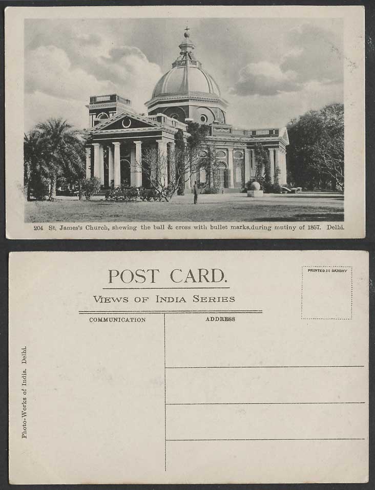 India Old Postcard St. James's Church Delhi, Cross Ball Bullet Marks Mutiny 1857