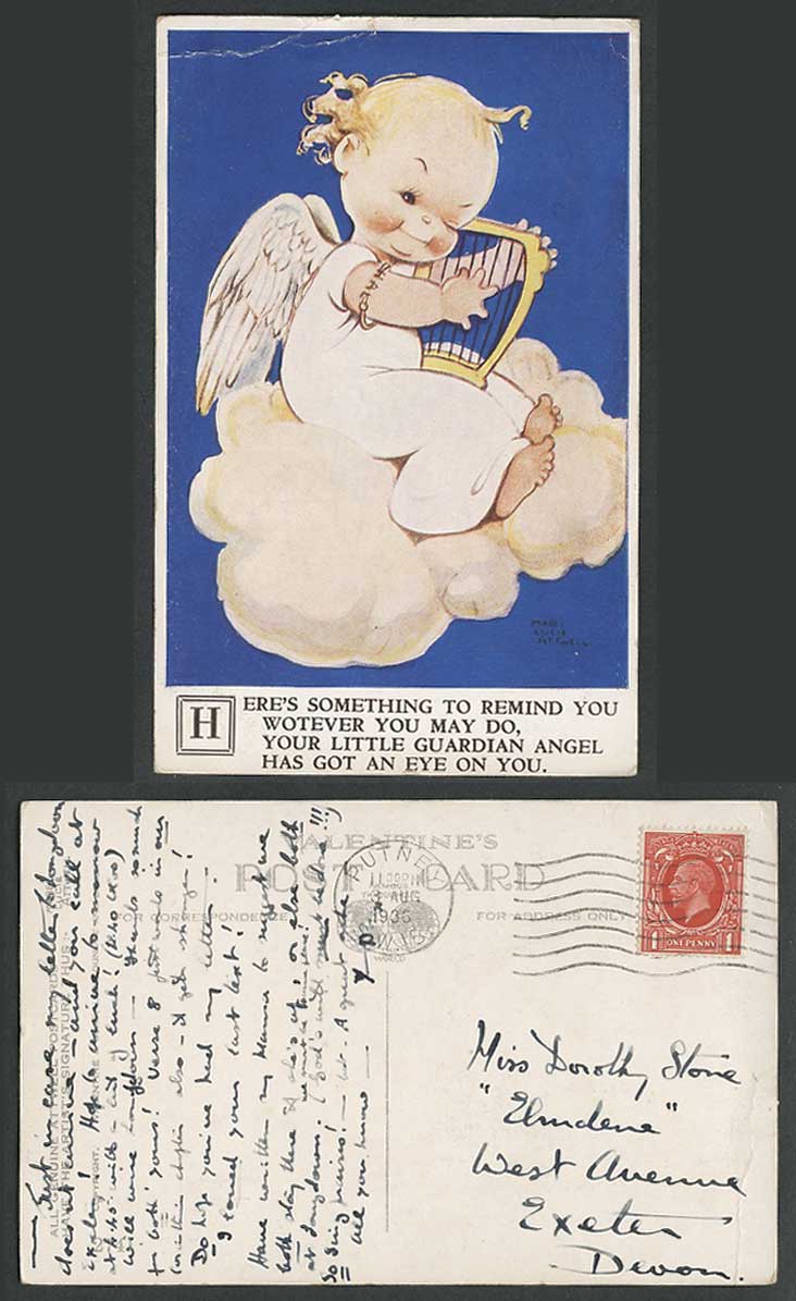 MABEL LUCIE ATTWELL 1936 Old Postcard Guardian Angel Has Got an Eye On You. 2741