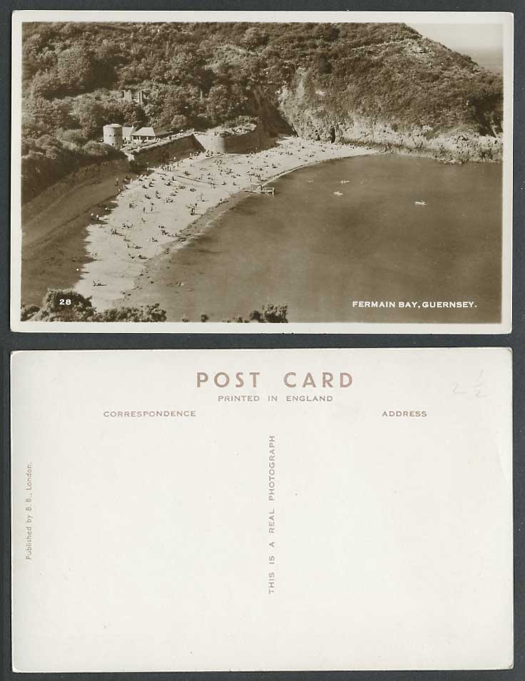 Guernsey Old Real Photo Postcard Fermain Bay Beach Seaside Panorama BB London 28
