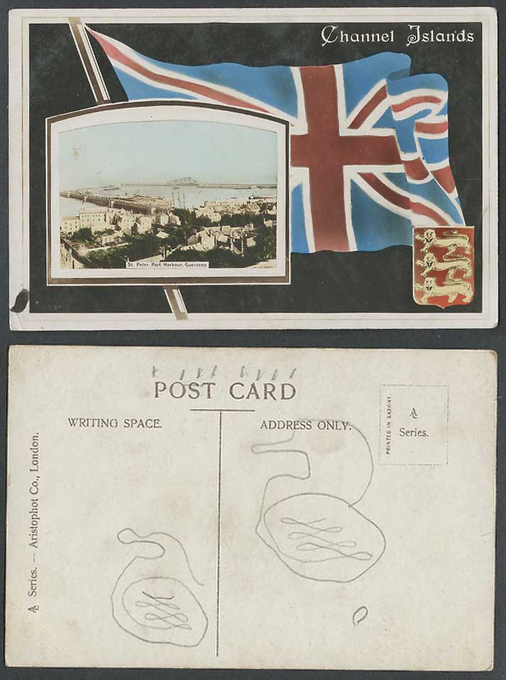 Guernsey Old Colour Postcard British Flag St. Peter Port Harbour Channel Islands