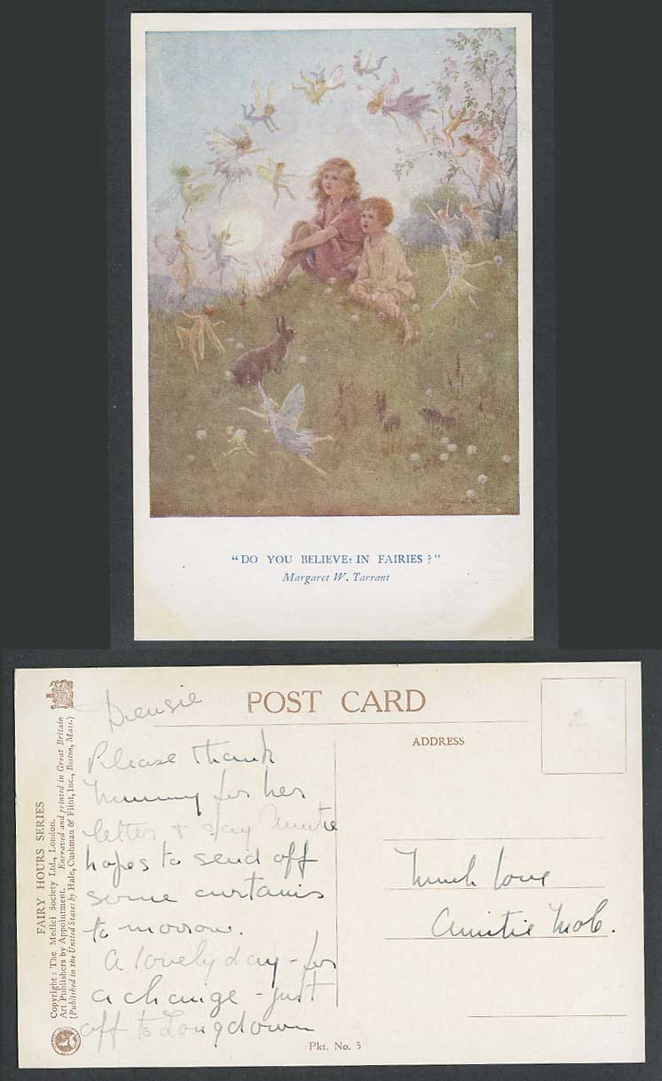 Margaret W. Tarrant Old Postcard Do You Believe in Fairies? Fairy Hours Rabbits