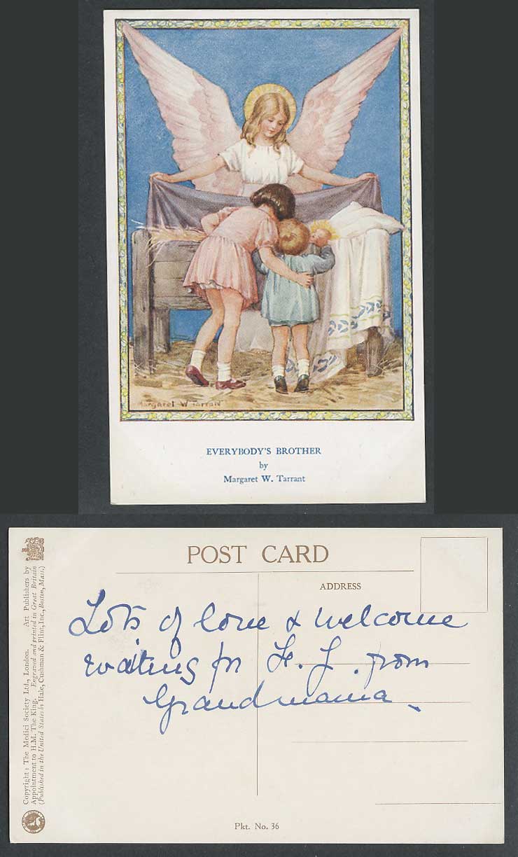 Margaret W. Tarrant Old Postcard Everybody's Brother Angel Baby Jesus Boy & Girl