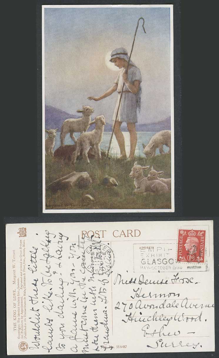 Margaret W. Tarrant 1938 Old Postcard The King of Love, Shepherd Boy Lambs Sheep
