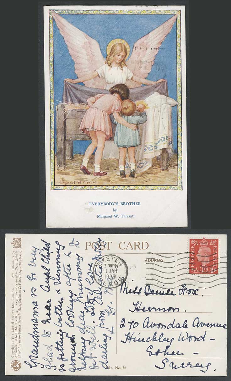 Margaret W. Tarrant 1939 Old Postcard Everybody's Brother Angel Baby Jesus Girls