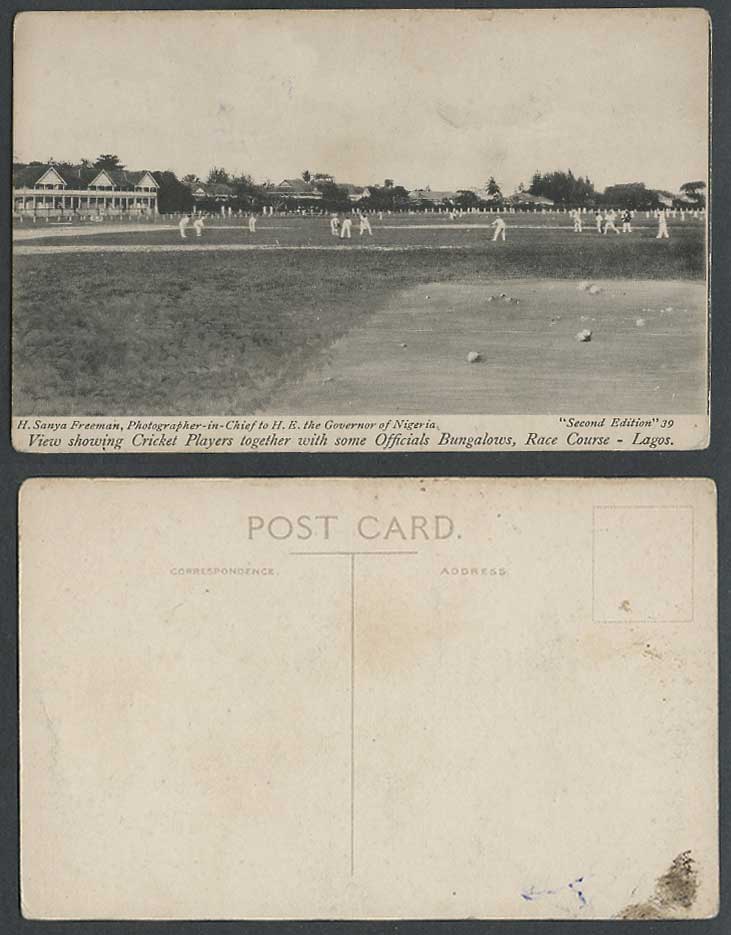 Nigeria Old Postcard Lagos Cricket Players Officials Bungalows Horse Race Course
