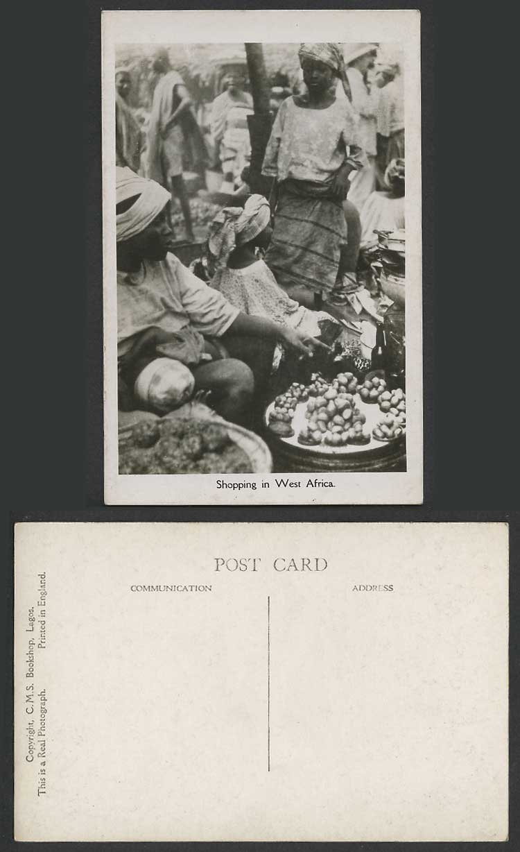 Nigeria Old Real Photo Postcard Shopping in West Africa Native Black Women Girls