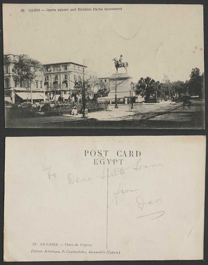 Egypt Old Postcard Cairo Opera Square & Ibrahim Pacha Monument Street Scene
