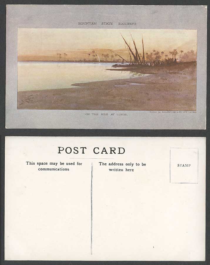 Egypt Old ART Postcard On The Nile at Luxor Egyptian State Railways Louxor River