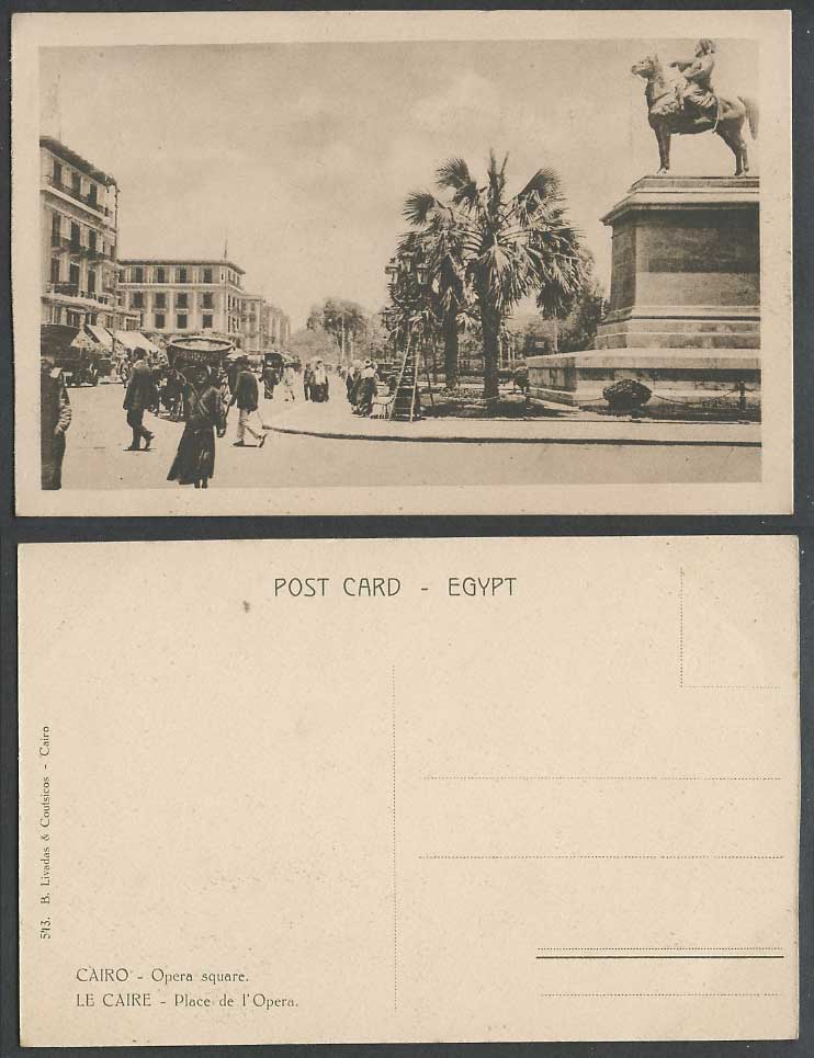 Egypt Old Postcard Cairo Opera Square Place de l'Opera Caire Street Palms Statue