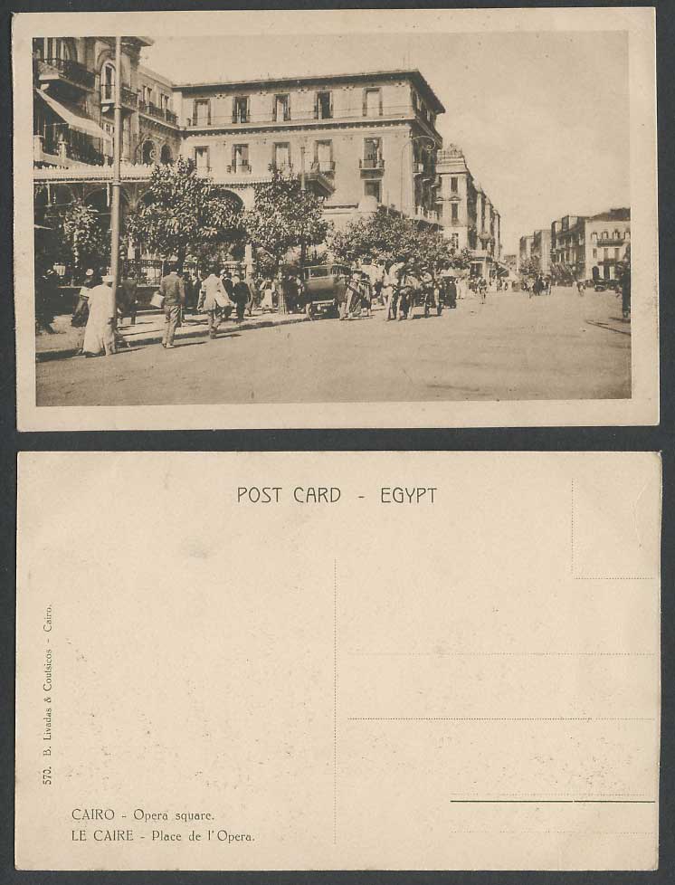 Egypt Old Postcard Cairo Opera Square Place de l'Opera, Street Scene, Horse Cart