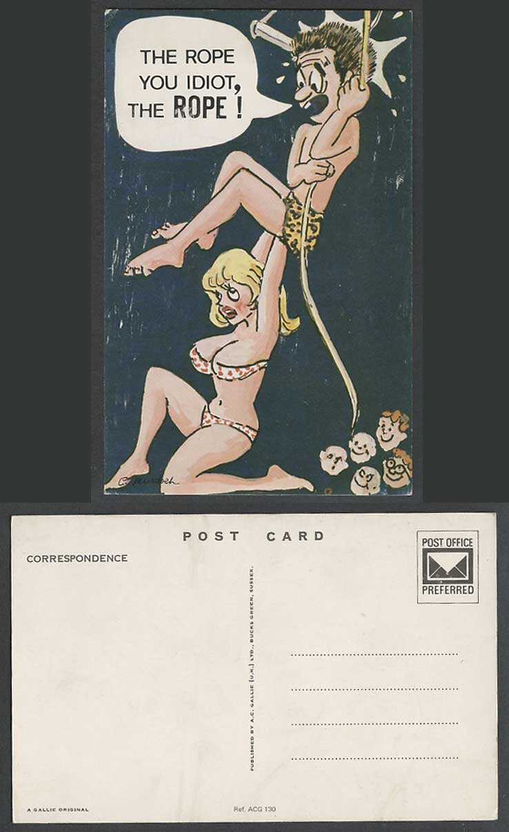 C. Murdoch Saucy Comic Old Postcard Savage Man & Blonde Woman The Rope You Idiot