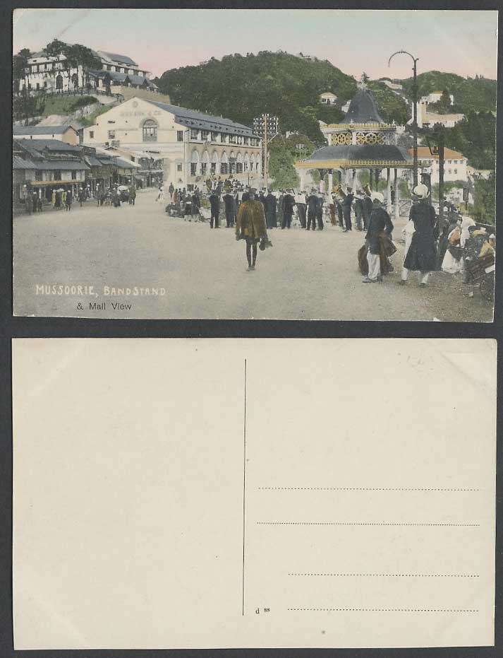 India Old Hand Tinted Postcard Mussoorie Bandstand Mall View Street Holark & Co.