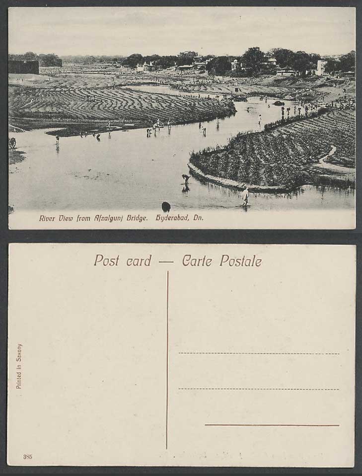 India Old Postcard River View from AFZALGUNJ BRIDGE Hyderabad Dn. Bathers Dhobis