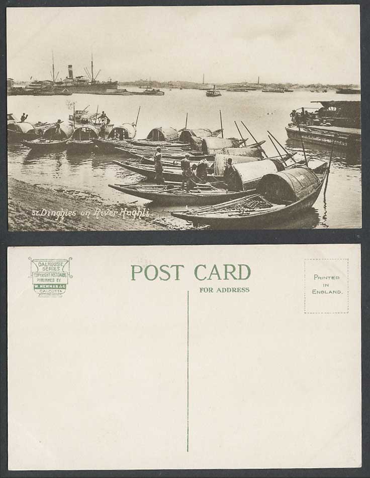 India Old Postcard Dinghies on River Hughli Native Sampan Boats on Hooghly Scene