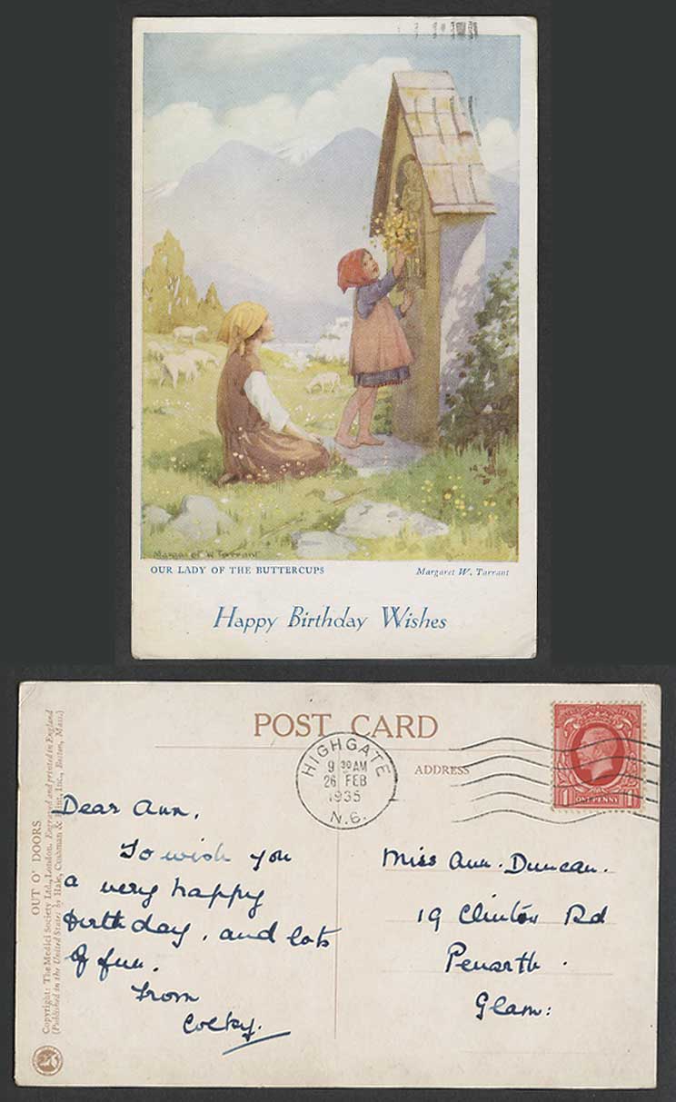 Margaret W Tarrant 1935 Old Postcard Our Lady of Buttercups Out O Doors Birthday