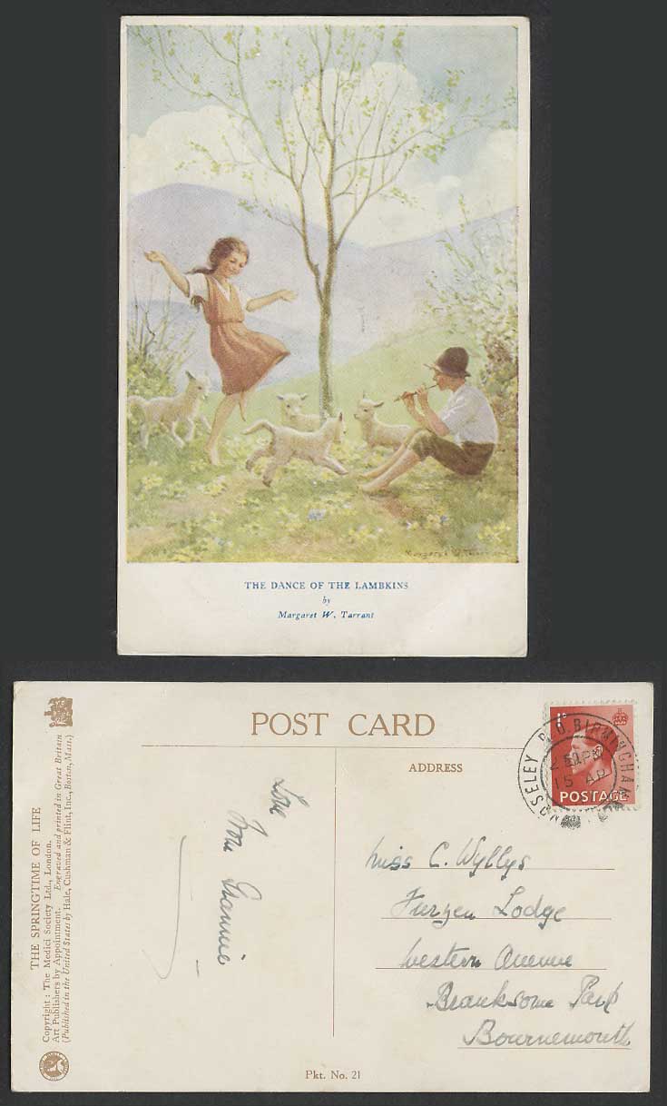 Margaret W. Tarrant 1937 Old Postcard Dance of Lambkins Piper Springtime of Life