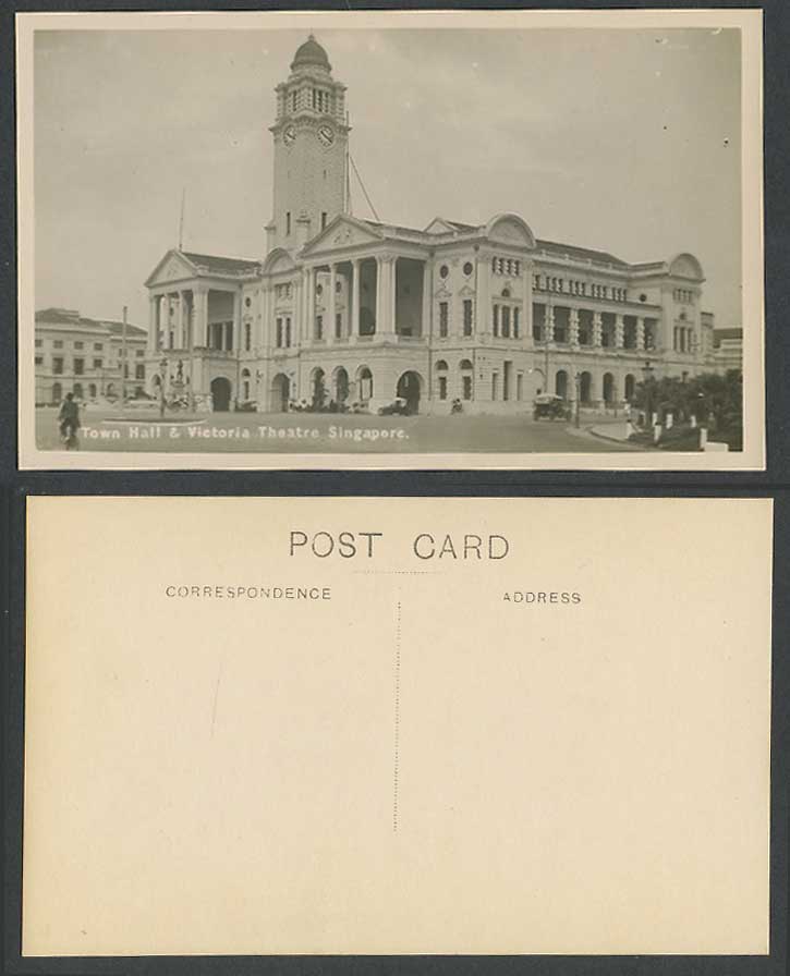 Singapore Old Real Photo Postcard Town Hall Victoria Theatre Clock Tower Streets