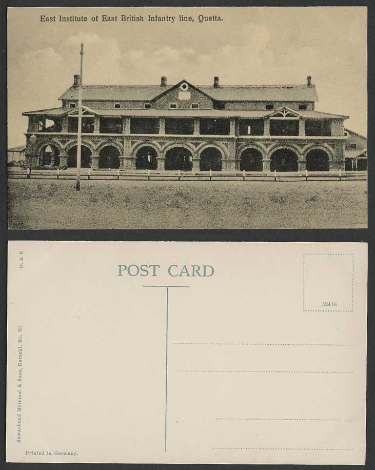 Pakistan Old Postcard Quetta, East Institute of East British Infantry Line, Bldg