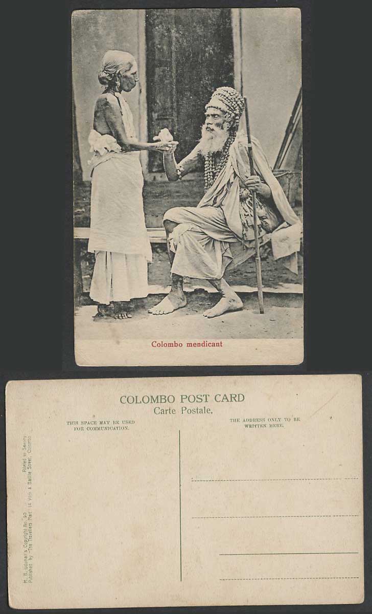 Ceylon Old Postcard Colombo Mendicant Native Beggar Barefoot Woman & Man, Ethnic