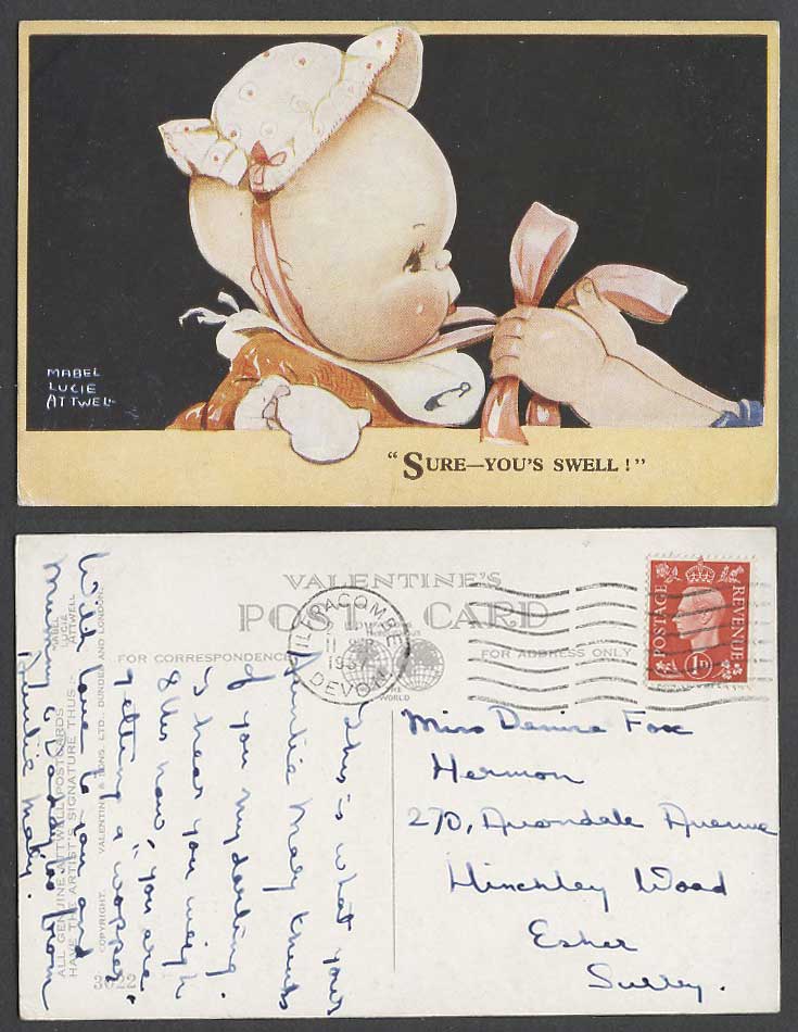 MABEL LUCIE ATTWELL 1937 Old Postcard Sure, You's Swell! Children Cute Baby 3022