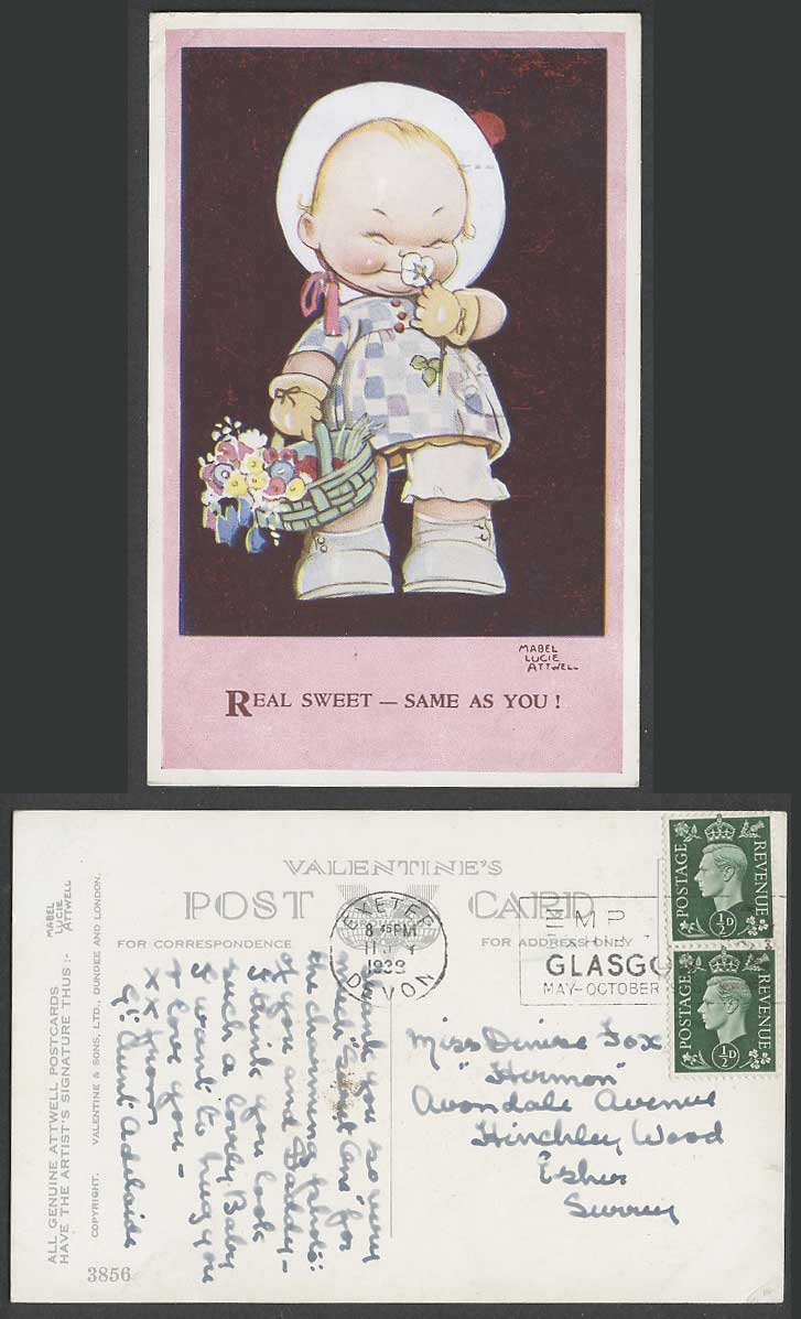 MABEL LUCIE ATTWELL 1938 Old Postcard Real Sweet Same as You! 3856 Empire Exhib.