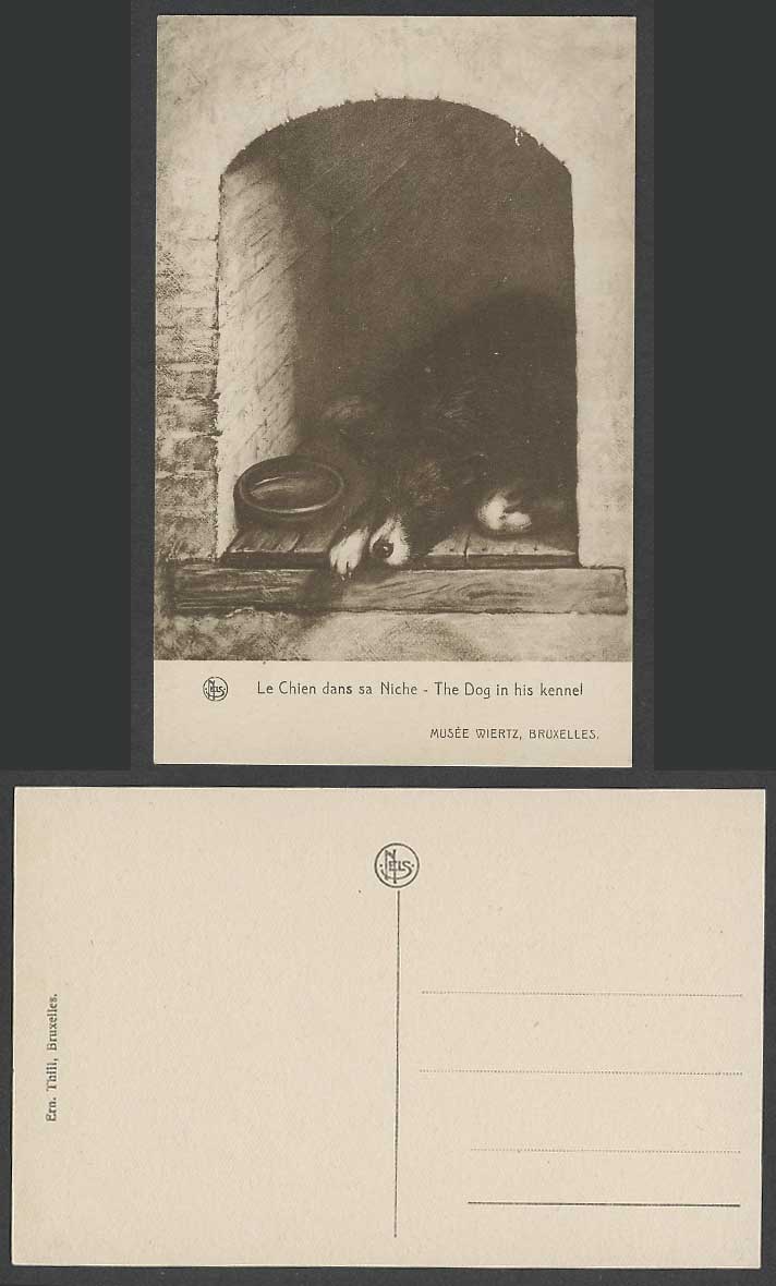 The Dog in His Kennel Doghouse Le Chien dans sa Niche Wiertz Museum Old Postcard