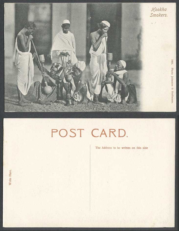India Old Postcard Hookah Smokers Calcutta Native Men with Shisha Smoking Device