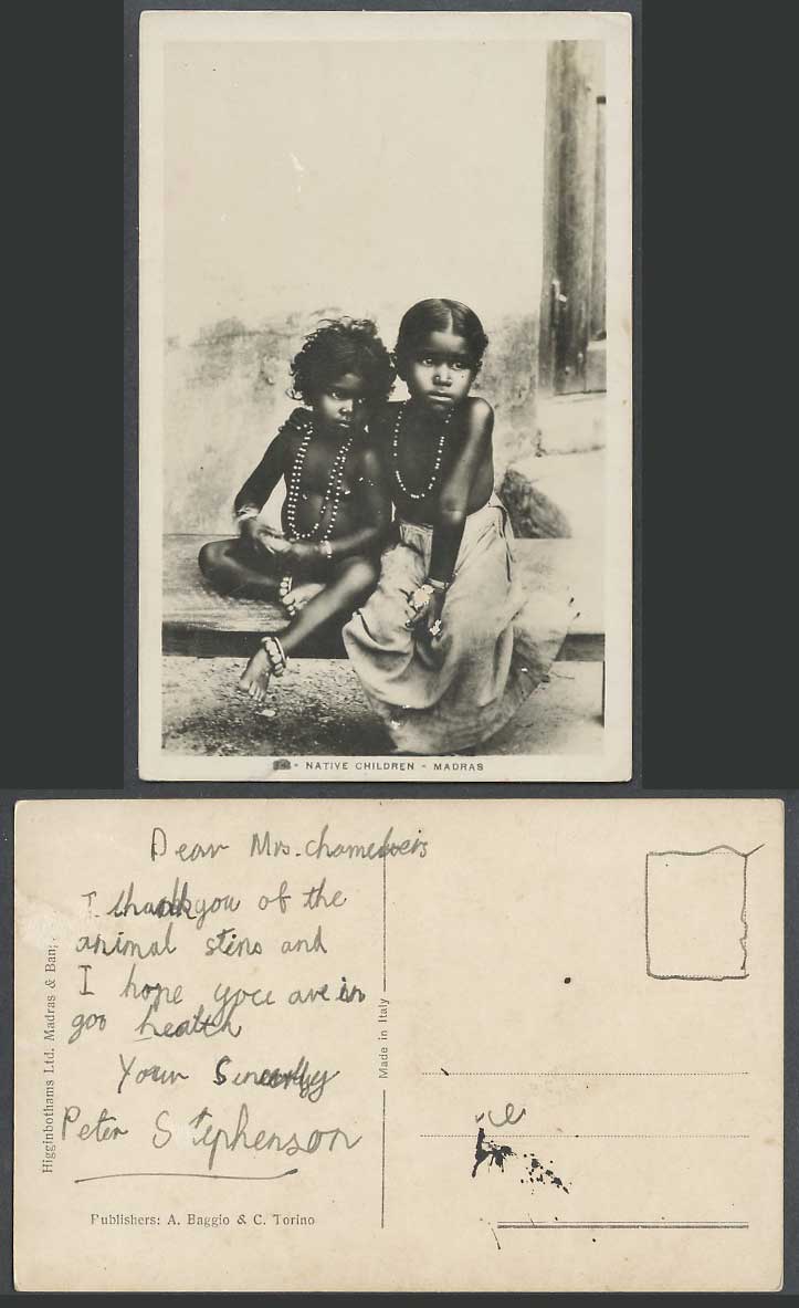 India c.1920 Old Real Photo Postcard Native Children MADRAS, Little Boy and Girl