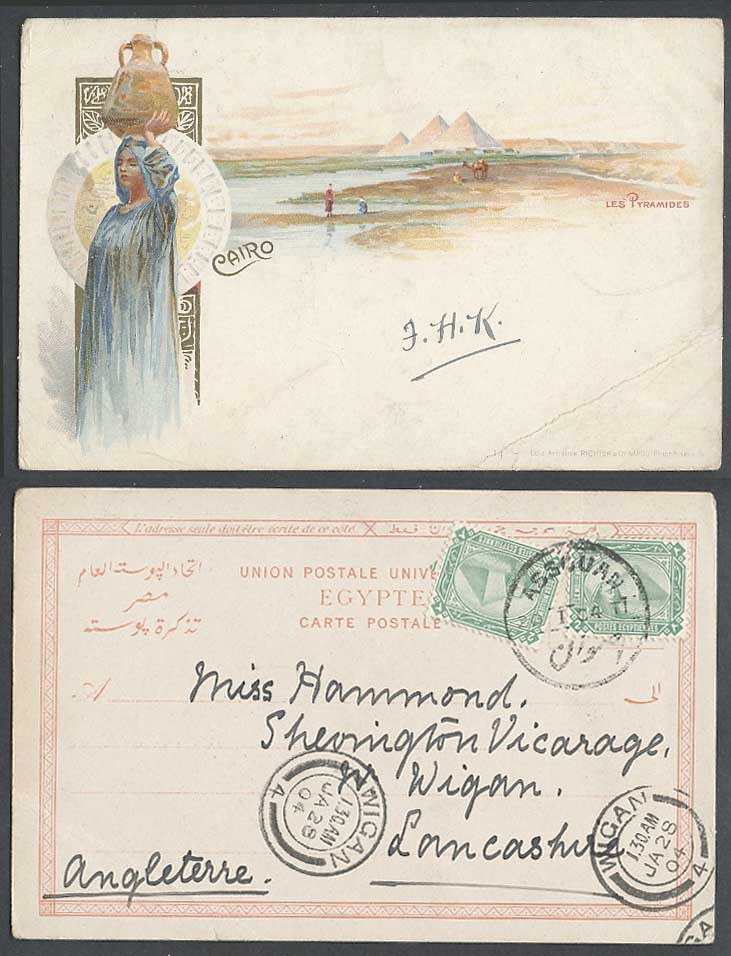 Egypt 1904 Old UB Postcard Cairo Pyramids Giza Woman Pitcher Pyramides - Richter