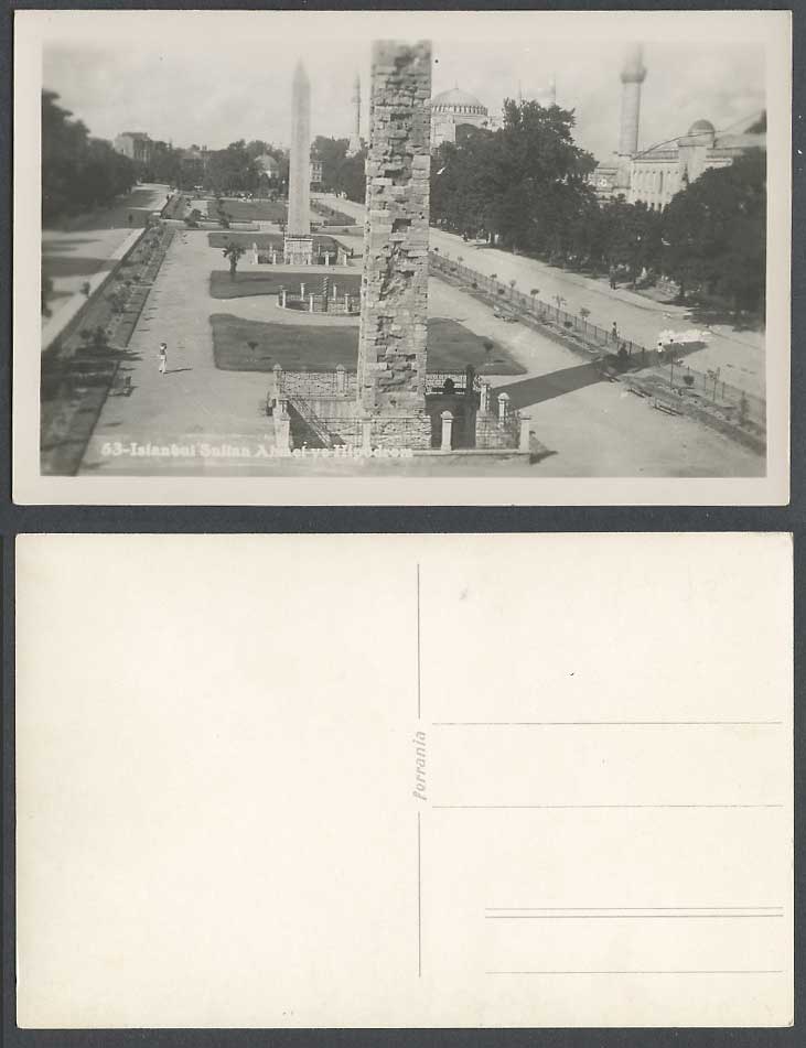 Turkey Old Real Photo Postcard Istanbul Sultan Ahmed Mosque Hippodrome & Obelisk