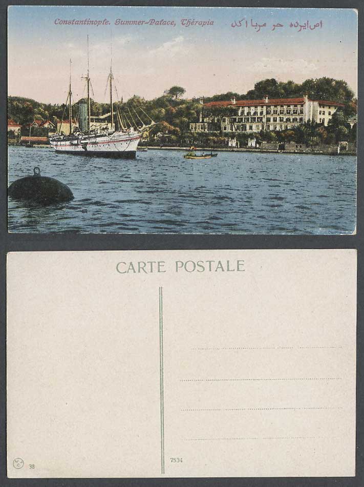 Turkey Old Postcard Summer Palace Therapia, Constantinople, Bosphore, Ship Boats
