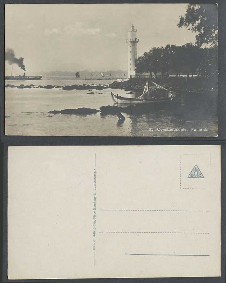 Turkey Old Real Photo Postcard Constantinople Lighthouse Fanaraki Sailing Boats