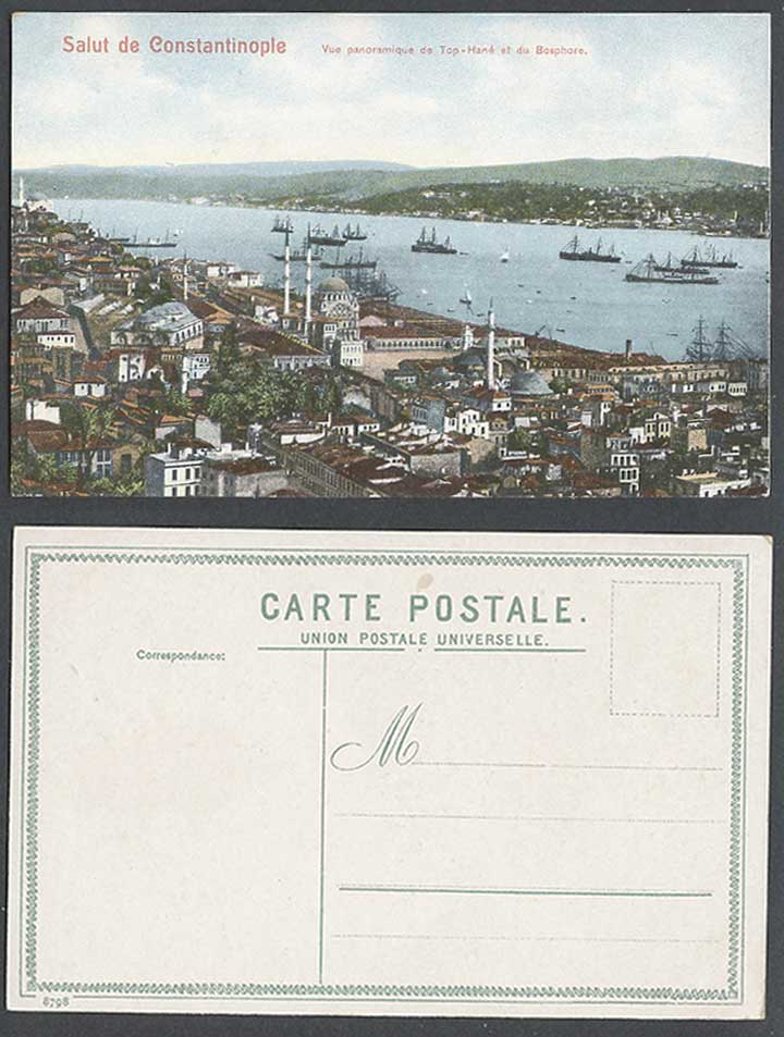 Turkey Old Postcard Constantinople Vue Panoramique de Top-Hane et Bosphore Boats