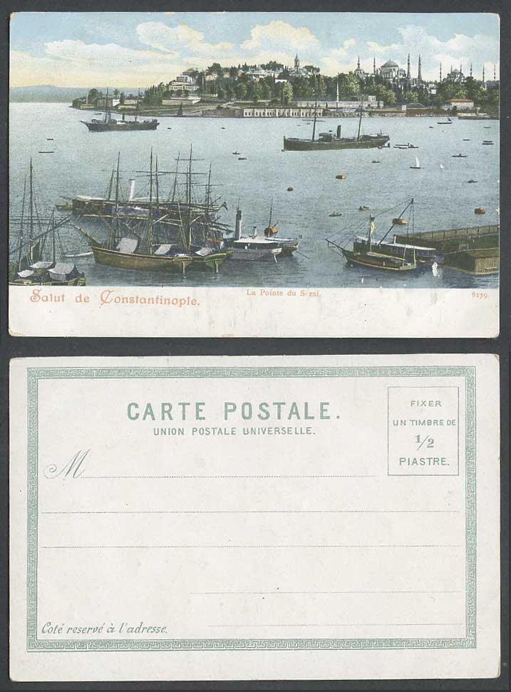 Turkey Old Postcard Salut de Constantinople Pointe du Serai Serail Ships Boats