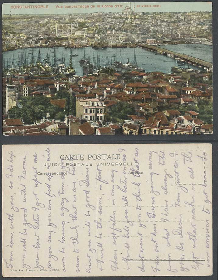 Turkey Vintage Colour Postcard Constantinople Corne d'Or, Vieux-Pont, Old Bridge