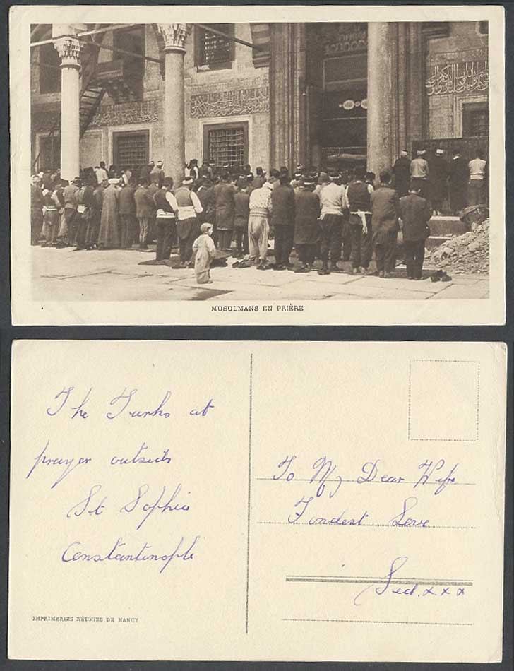 Turkey Old Postcard Constantinople Musulmans en Priere Muslim Prayer, St. Sophie