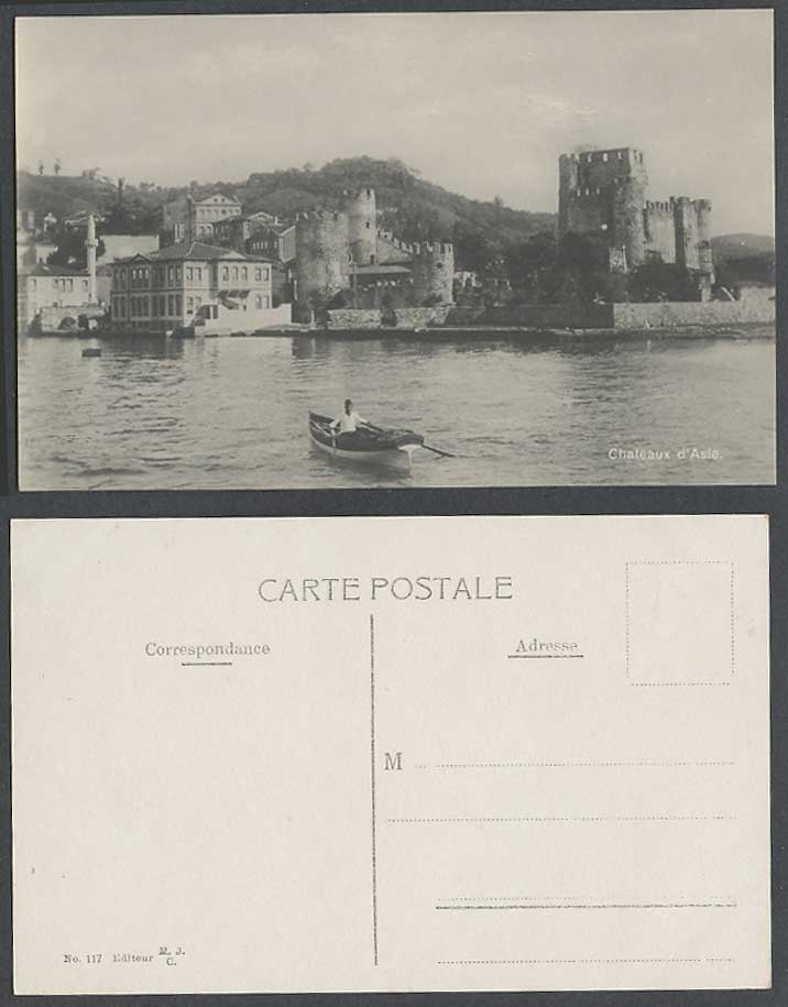 Turkey Old Postcard Constantinople Chateaux d'Asie Asian Castle, Man Rowing Boat