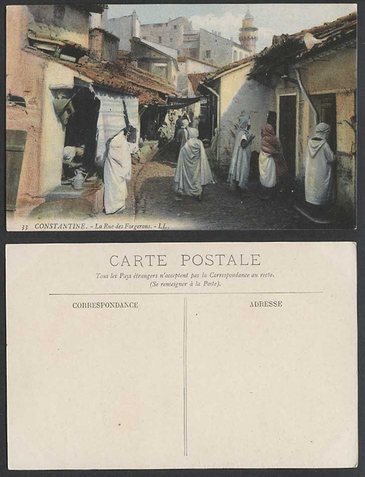 Algeria Old Colour Postcard Constantine La Rue des Forgerons Street Scene L.L.33