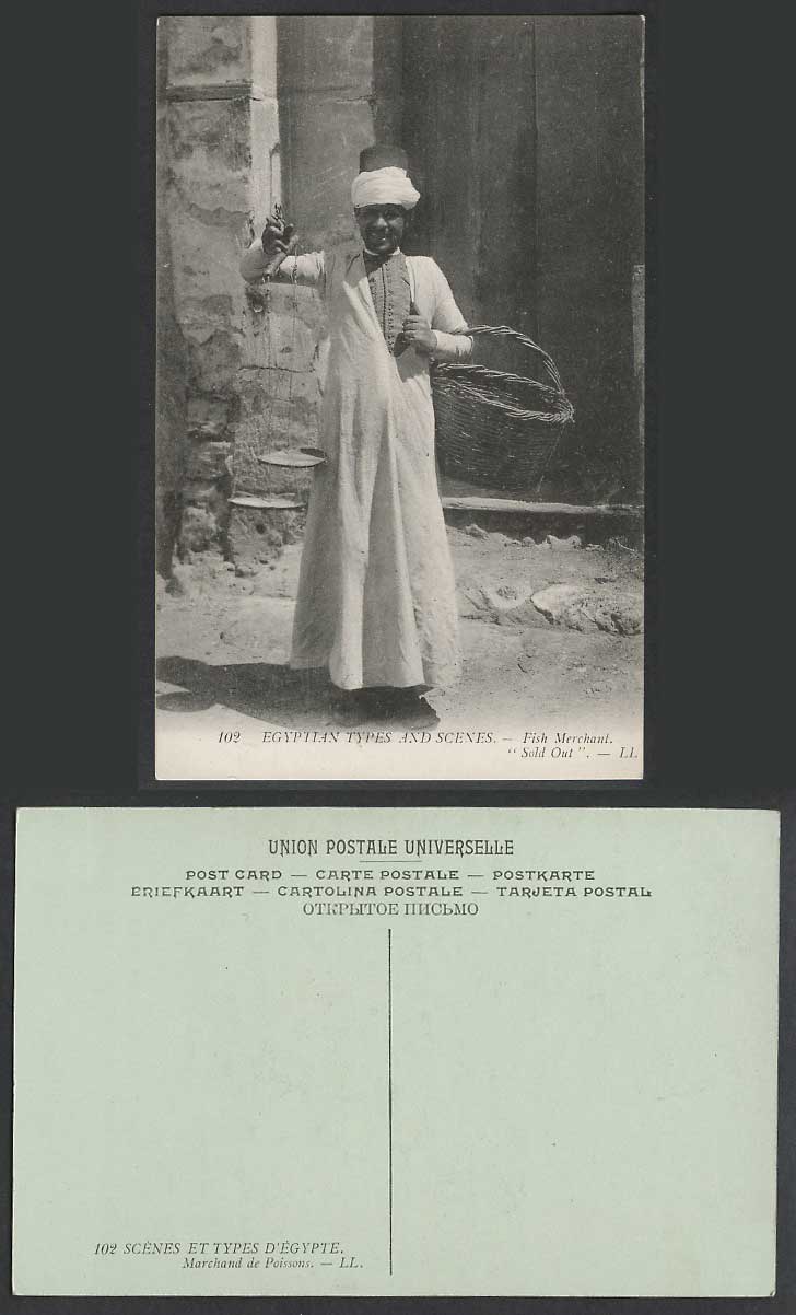 Egypt Old Postcard Egyptian Fish Merchant with Scales Sold Out Poissons L.L. 102