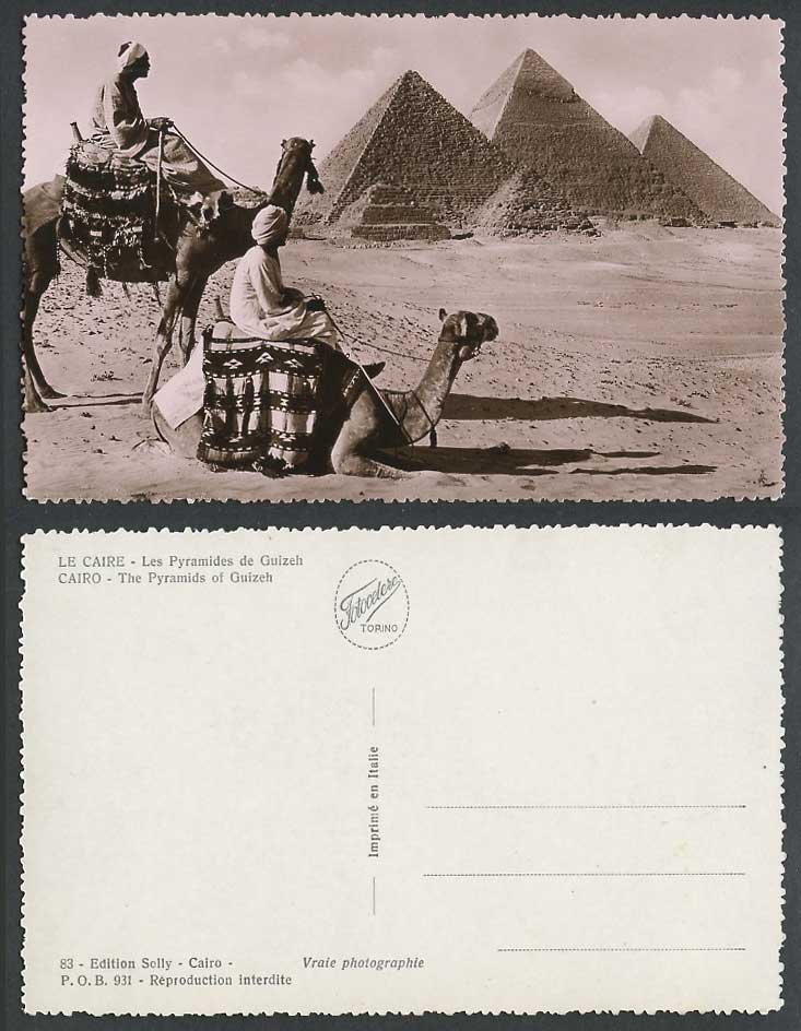 Egypt Old Real Photo Postcard Cairo Pyramids of Guizeh Giza, Camels Camel Riders