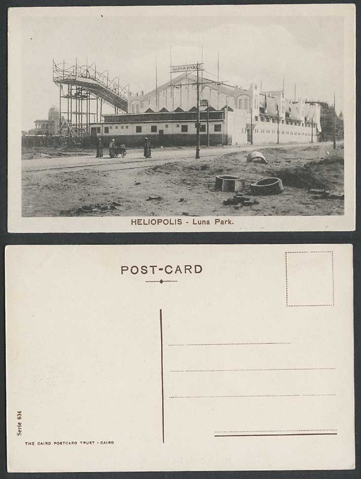 Egypt Old Postcard Heliopolis Luna Park Fairgrounds Amusement Park Street & Cart