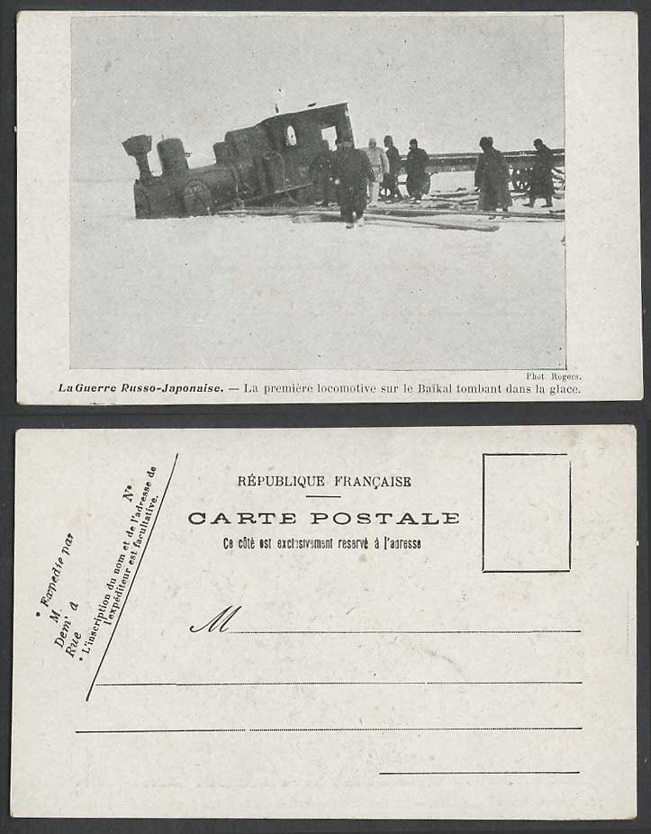 Russo-Japanese War Old Postcard First Locomotive Train Baikal stuck in Snow